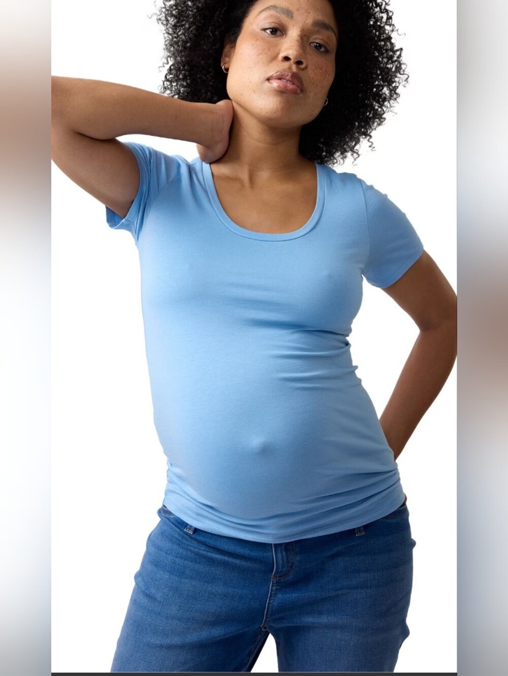 Isabel Maternity Top, Size L, Bluebonnet, Ribbed, Stretch, Scoop Neck